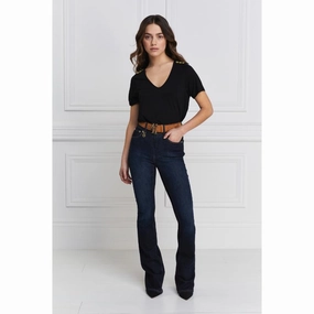 Holland Cooper High Rise Flared Ladies Jeans - Deep Indigo Save More Online Trendy Picks Today