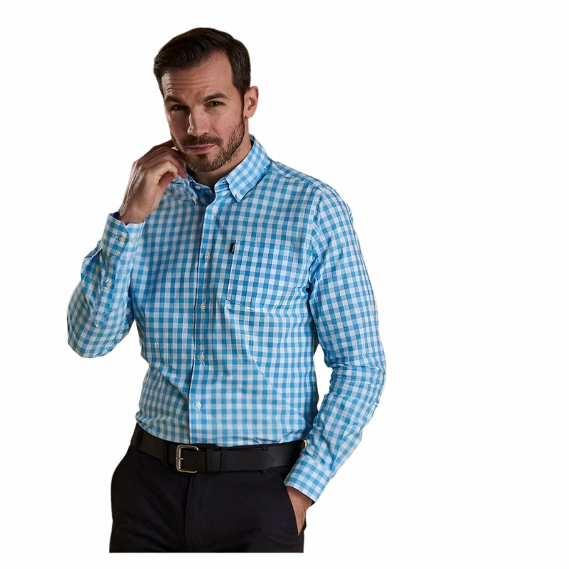 Dont Wait Save Today Barbour Gingham 3 Tailored Fit Mens Shirt - Pale Blue