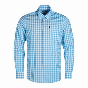 Barbour Gingham 3 Tailored Fit Mens Shirt - Pale Blue Unmissable Deal Today