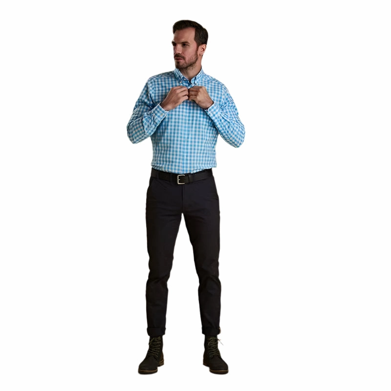 Todays Hot Pick Barbour Gingham 3 Tailored Fit Mens Shirt - Pale Blue