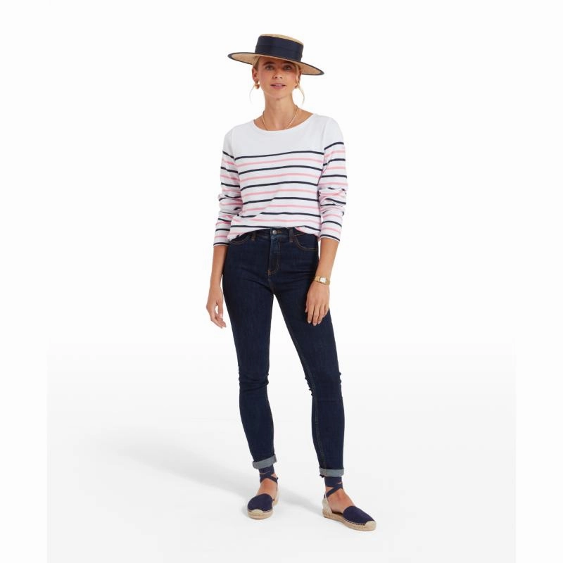 Schoffel Beauport Ladies Top - White/Navy/Flamingo Stripe Price Slash Today