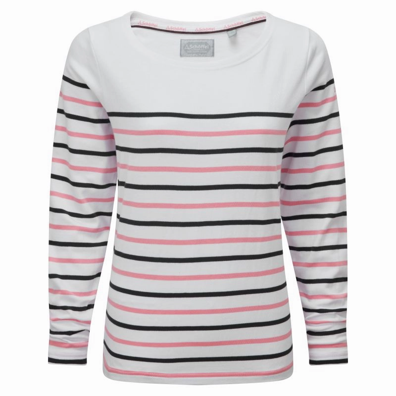 Hot Price Drop Shop Hot Deals Schoffel Beauport Ladies Top - White/Navy/Flamingo Stripe