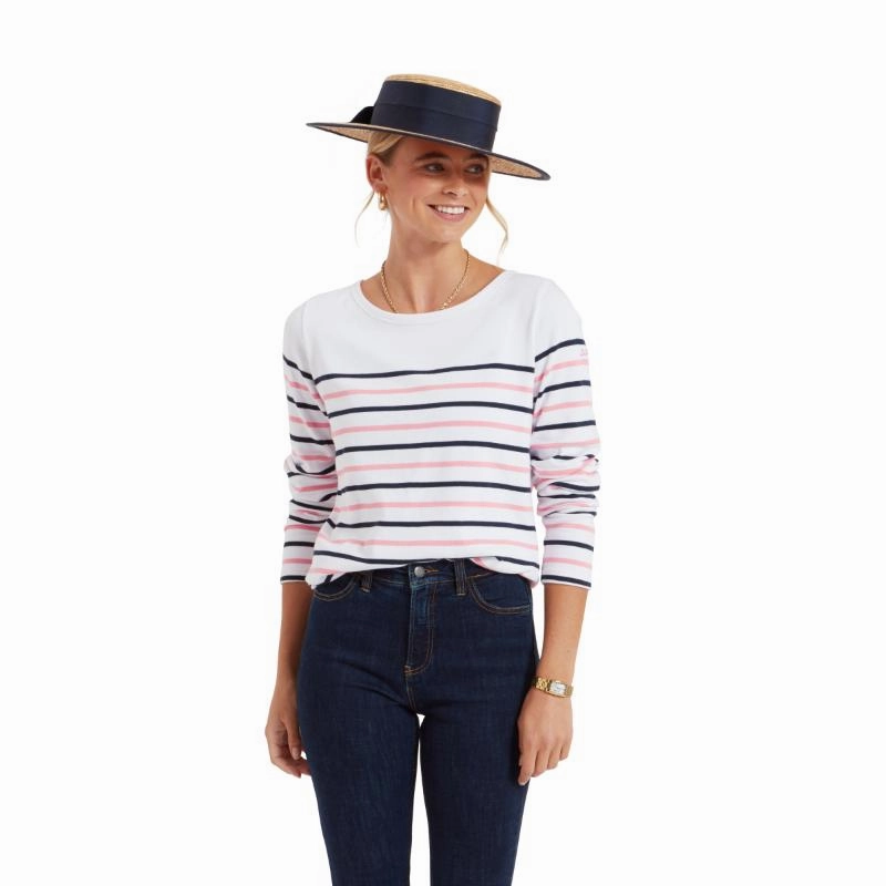 Special Savings Today Shop the Savings Now Schoffel Beauport Ladies Top - White/Navy/Flamingo Stripe