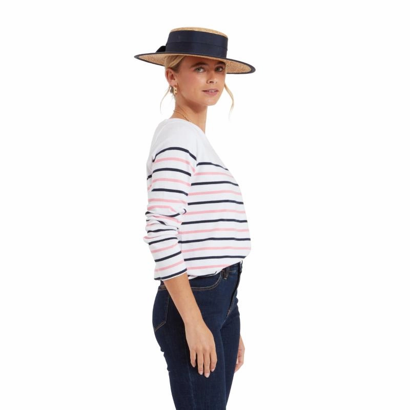 Schoffel Beauport Ladies Top - White/Navy/Flamingo Stripe Clearance Savings Now