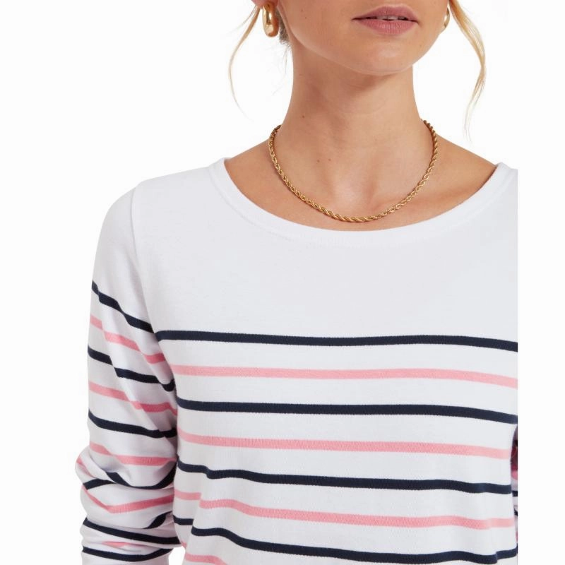 Dont Miss This Deal Daily Hot Deal Schoffel Beauport Ladies Top - White/Navy/Flamingo Stripe