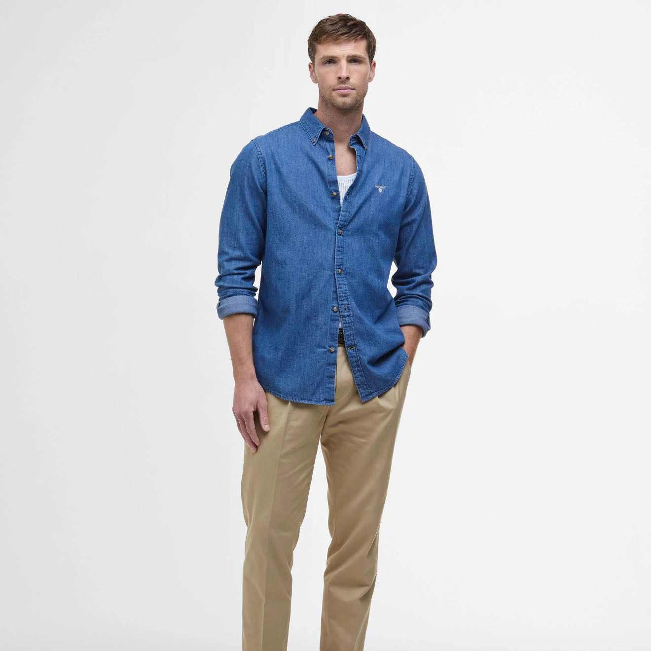 Barbour Chambray Crest Tailored Fit Shirt Chambray Best Seller Deal