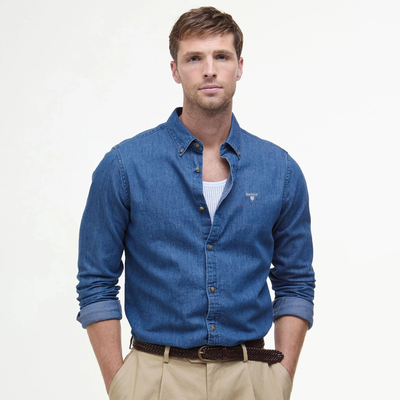 Barbour Chambray Crest Tailored Fit Shirt Chambray Flash Pick Today