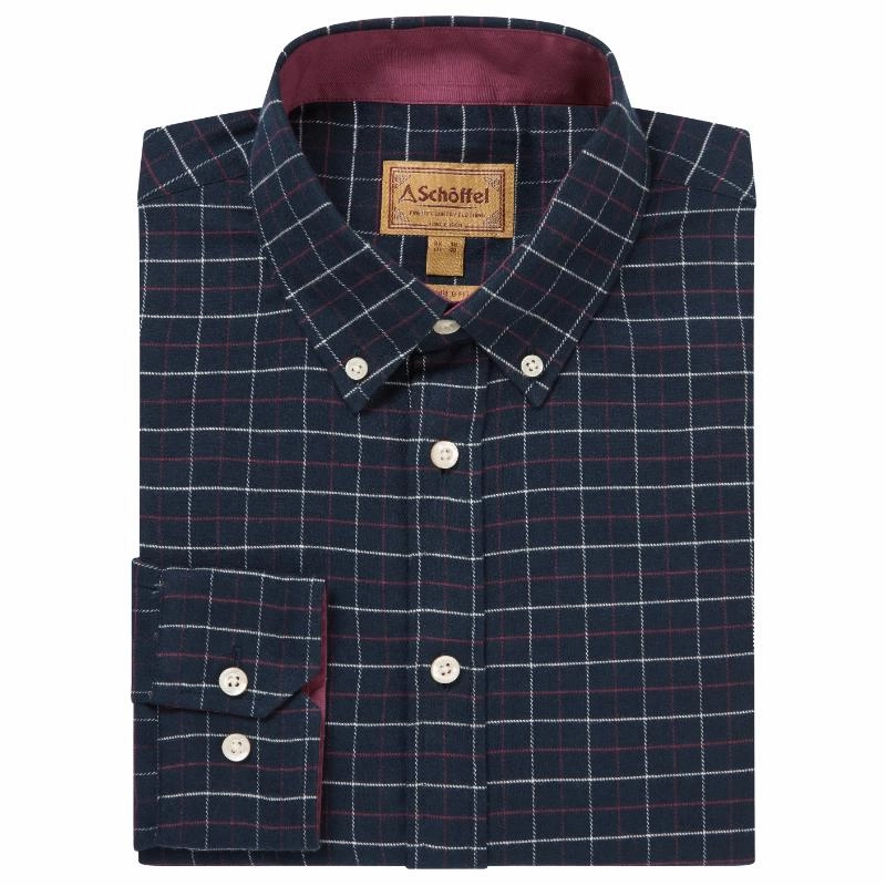 Clearance Sale Schoffel Aldeburgh Tailored Mens Shirt - Navy/Red/Ecru Check