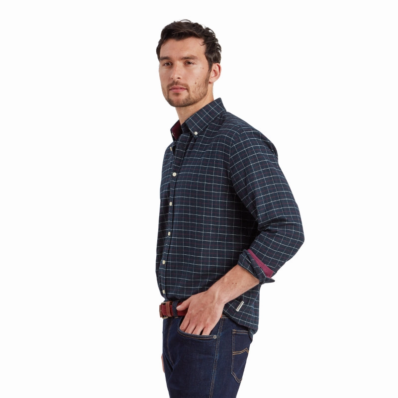 Schoffel Aldeburgh Tailored Mens Shirt - Navy/Red/Ecru Check Best Seller Deal Todays Hot Savings