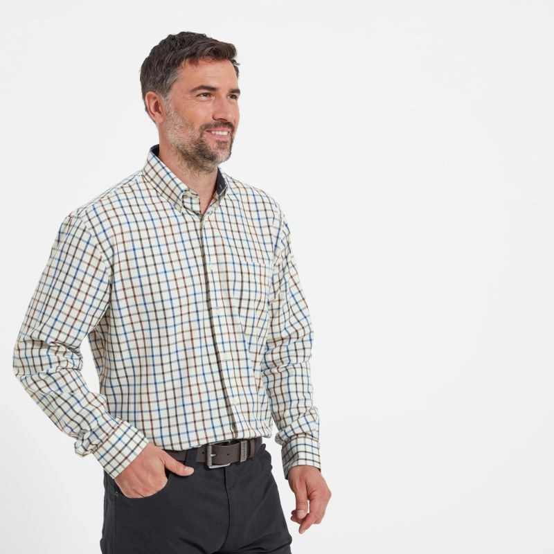 Schoffel Brancaster Classic Mens Shirt - Brown/Navy Check Best Price Today