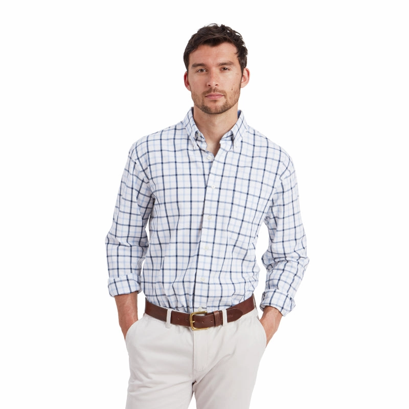 Save Big Today Schoffel Brancaster Classic Mens Shirt - Imperial Blue Check