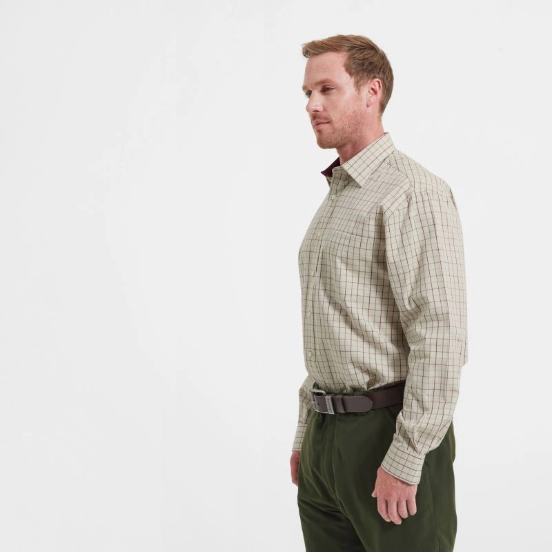 Special Deals Online Schoffel Burnham Tattersall Classic Mens Shirt - Damson Tattersall