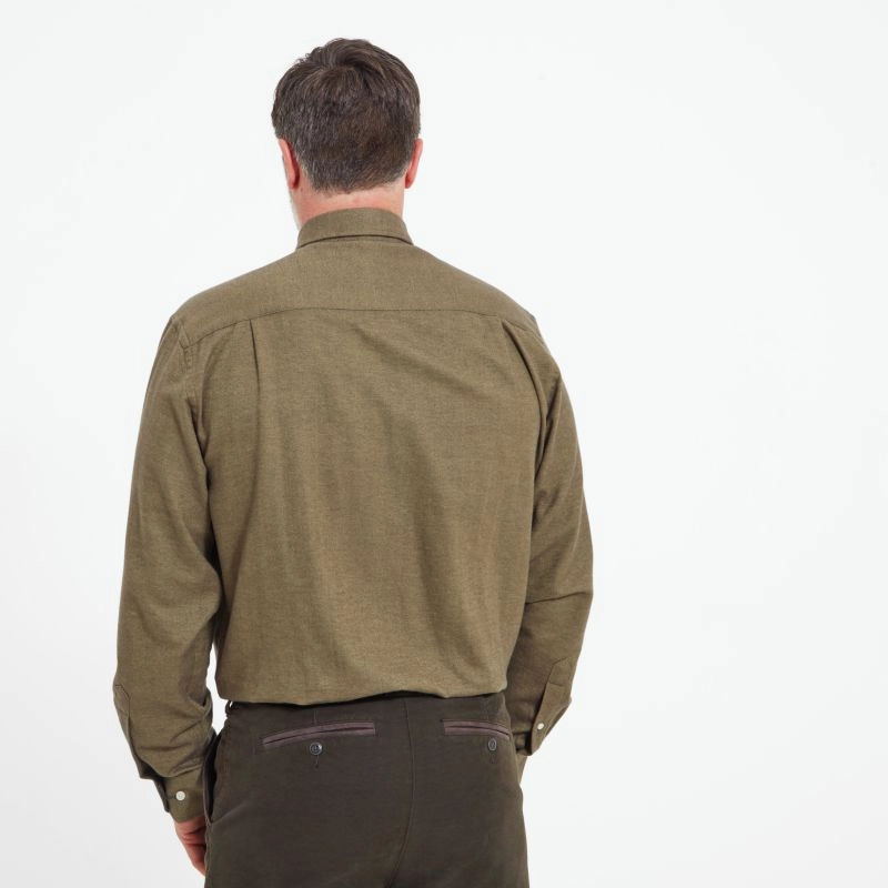 Best Seller Discount Schoffel Burnham Tattersall Classic Mens Shirt - Loden Green Herringbone