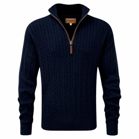 Schoffel Calton Cable Knit Cotton Cashmere 1/4 Zip Mens Jumper - Navy Special Online Offer Hot Pick of the Day