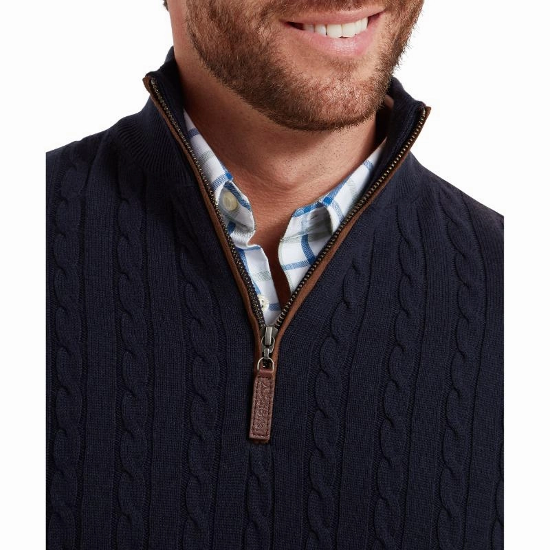 Schoffel Calton Cable Knit Cotton Cashmere 1/4 Zip Mens Jumper - Navy Shop Hot Deals Hot Sale Alert