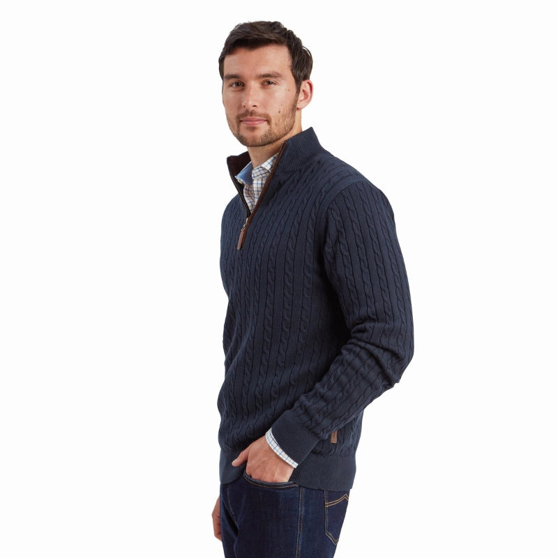 Special Surprise Sale Best Deal Online Schoffel Calton Cable Knit Cotton Cashmere 1/4 Zip Mens Jumper - Petrol Blue
