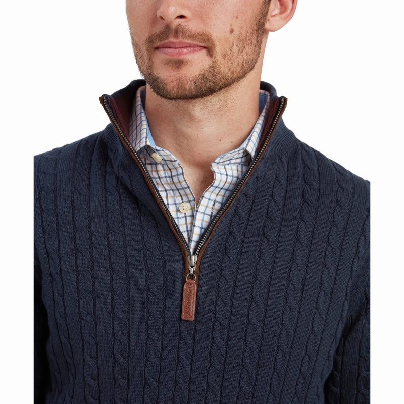 Schoffel Calton Cable Knit Cotton Cashmere 1/4 Zip Mens Jumper - Petrol Blue Online Deal Frenzy Special Savings Today