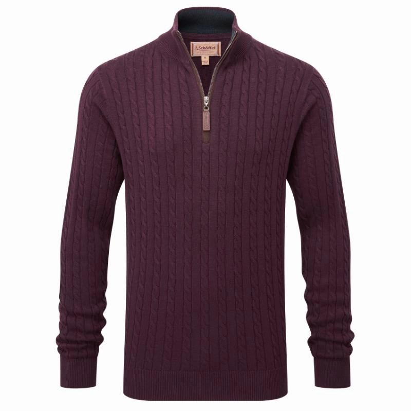 Mega Sale Now Hot Pick Online Schoffel Calton Cable Knit Cotton Cashmere 1/4 Zip Mens Jumper - Wine
