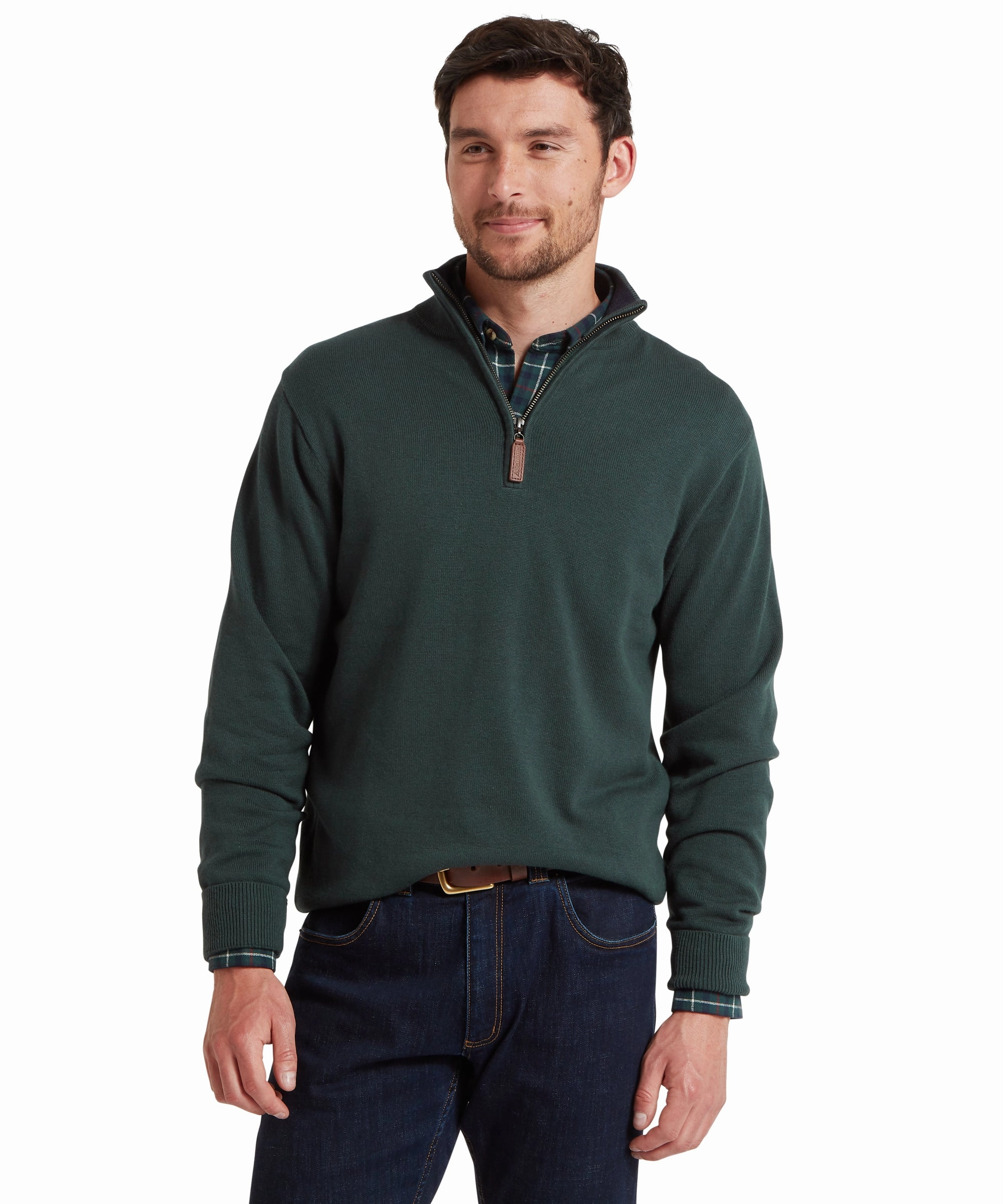 Schoffel Calton Cotton Cashmere 1/4 Zip Mens Jumper - Botanical Green Todays Mega Savings