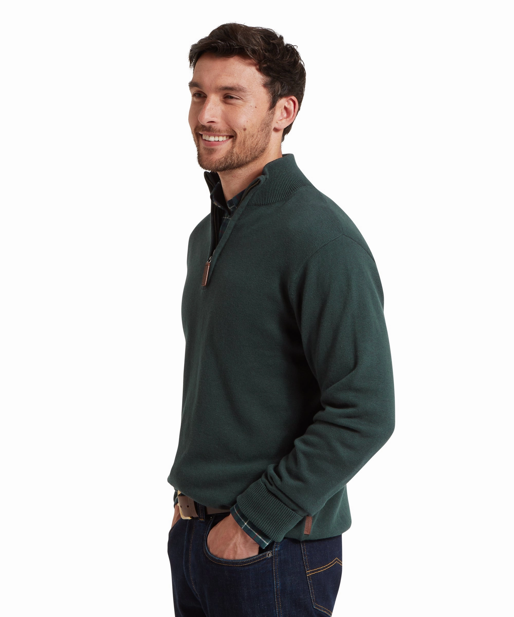 Weekend Sale Special Schoffel Calton Cotton Cashmere 1/4 Zip Mens Jumper - Botanical Green