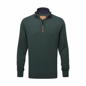 Limited Time Discount Schoffel Calton Cotton Cashmere 1/4 Zip Mens Jumper - Botanical Green