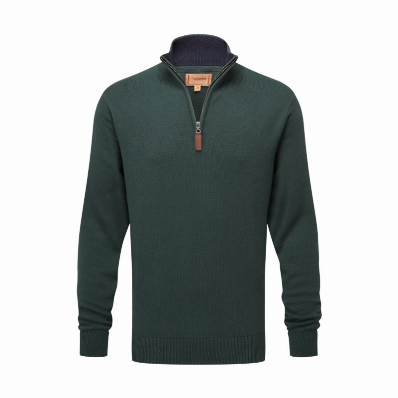 Limited Time Discount Schoffel Calton Cotton Cashmere 1/4 Zip Mens Jumper - Botanical Green