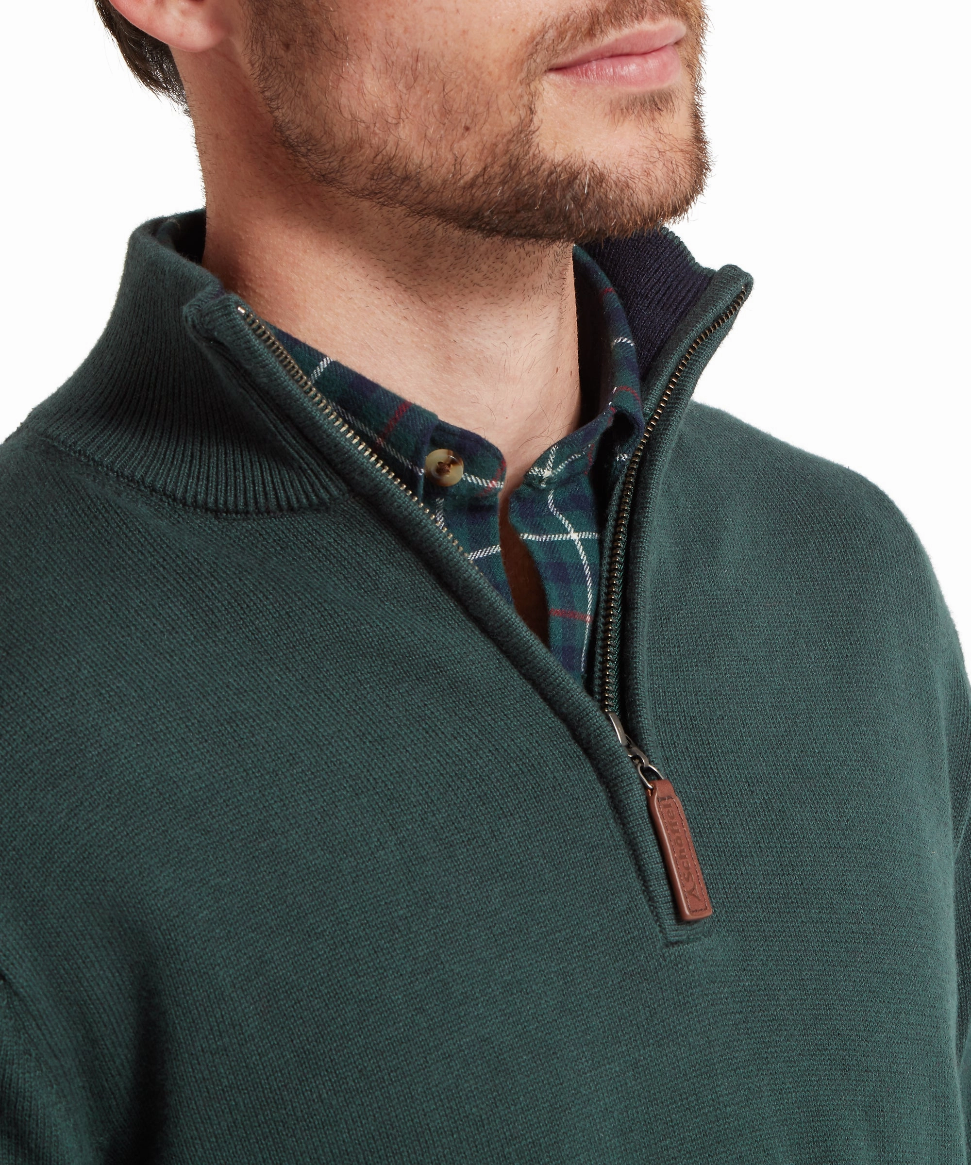 Todays Hot Pick Clearance Event Today Schoffel Calton Cotton Cashmere 1/4 Zip Mens Jumper - Botanical Green