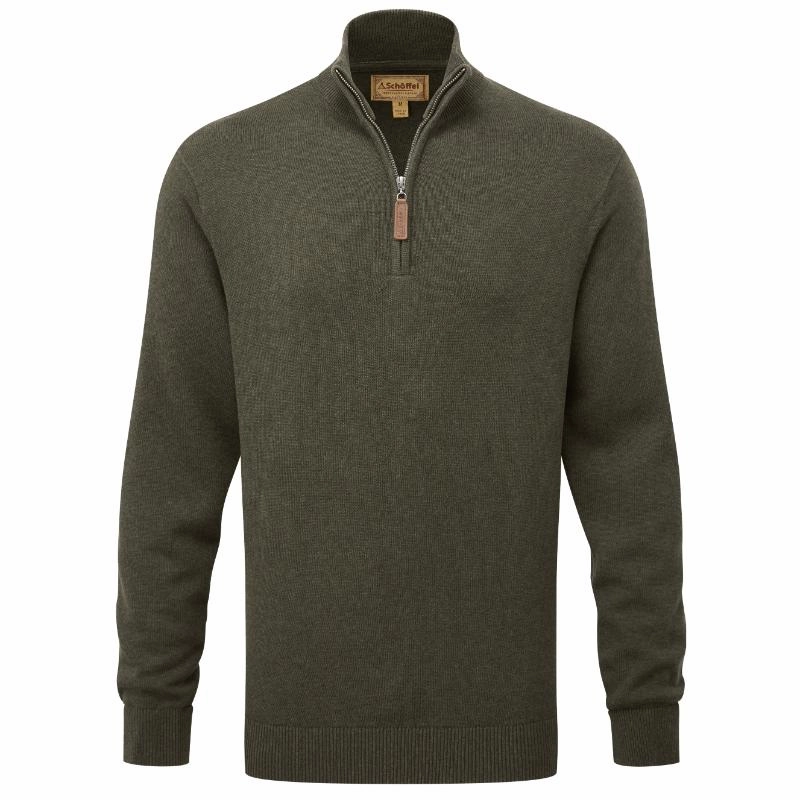 MustShop Sale Schoffel Calton Cotton Cashmere 1/4 Zip Mens Jumper - Loden Green