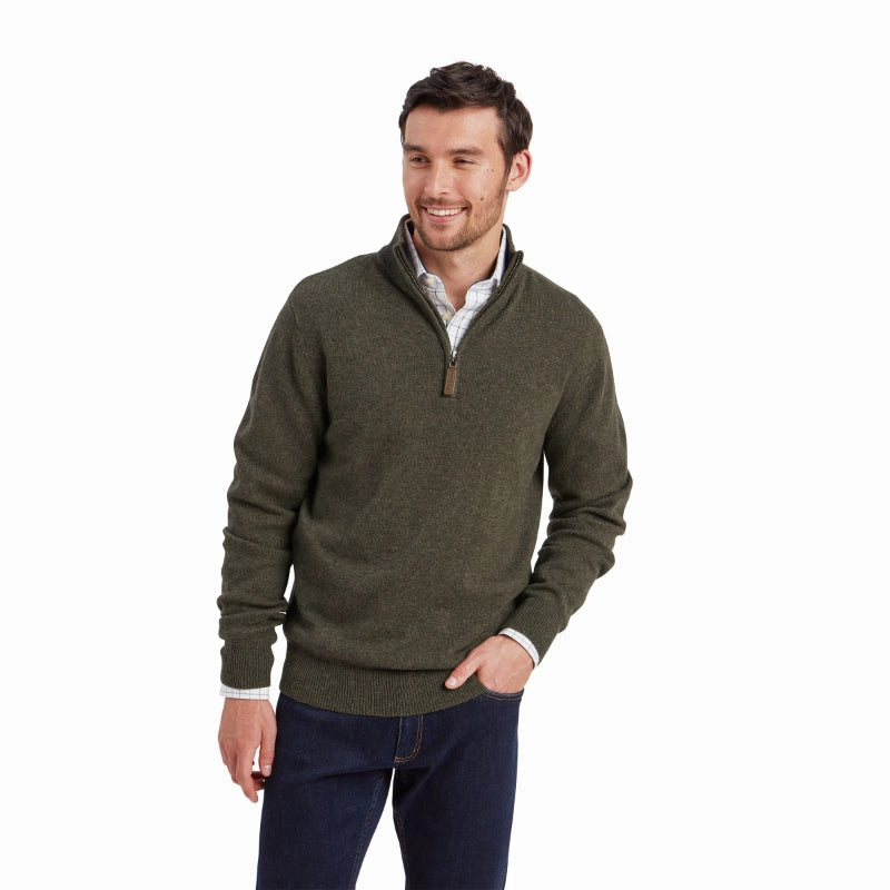 Trending Hot Deal Instant Savings Deal Schoffel Calton Cotton Cashmere 1/4 Zip Mens Jumper - Loden Green