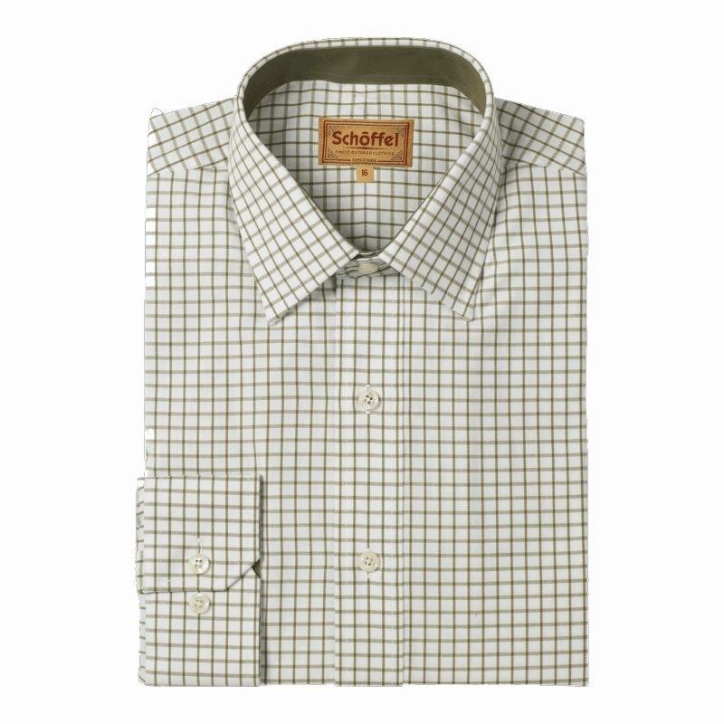 Grab It Before Gone Schoffel Cambridge Mens Classic Fit Cotton Check Shirt - Olive
