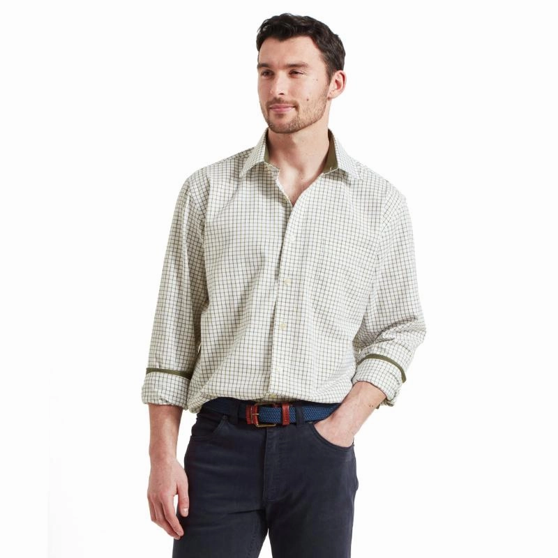 Schoffel Cambridge Mens Classic Fit Cotton Check Shirt - Olive Big Savings Event Instant Deal Today