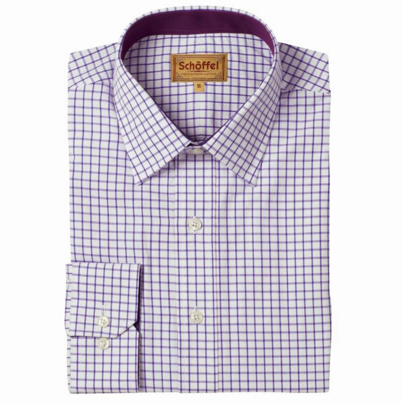 Trending Hot Picks Daily Hot Deal Schoffel Cambridge Mens Classic Fit Cotton Check Shirt - Purple