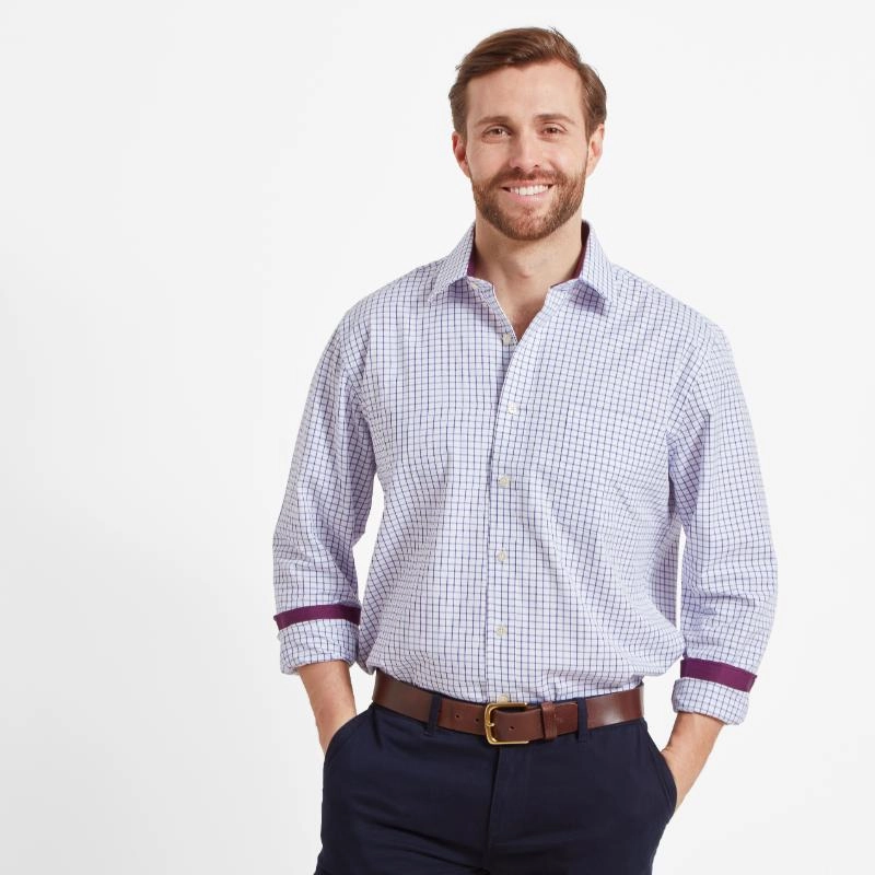 Grab Save Today Clearance Alert Now Schoffel Cambridge Mens Classic Fit Cotton Check Shirt - Purple