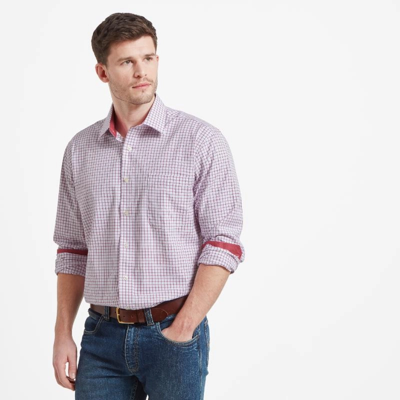 Schoffel Cambridge Mens Classic Fit Cotton Check Shirt - Raspberry Mega Discount Today