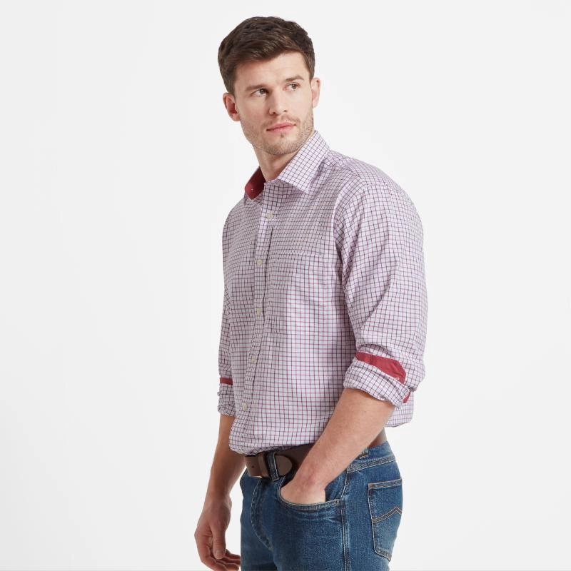 Schoffel Cambridge Mens Classic Fit Cotton Check Shirt - Raspberry Dont Wait Save