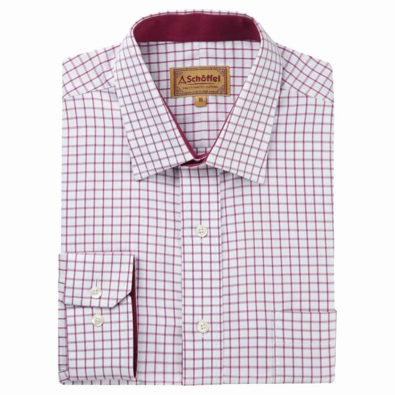 Shop Save Big Flash Deal Today Schoffel Cambridge Mens Classic Fit Cotton Check Shirt - Raspberry