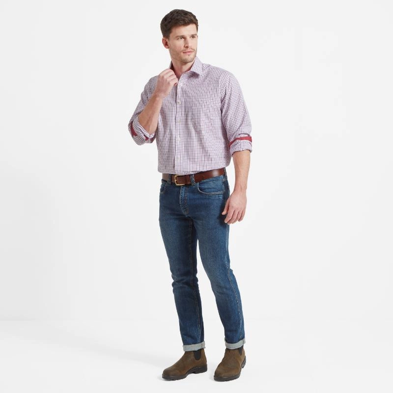 Best Deal Online Hot Pick Sale Schoffel Cambridge Mens Classic Fit Cotton Check Shirt - Raspberry