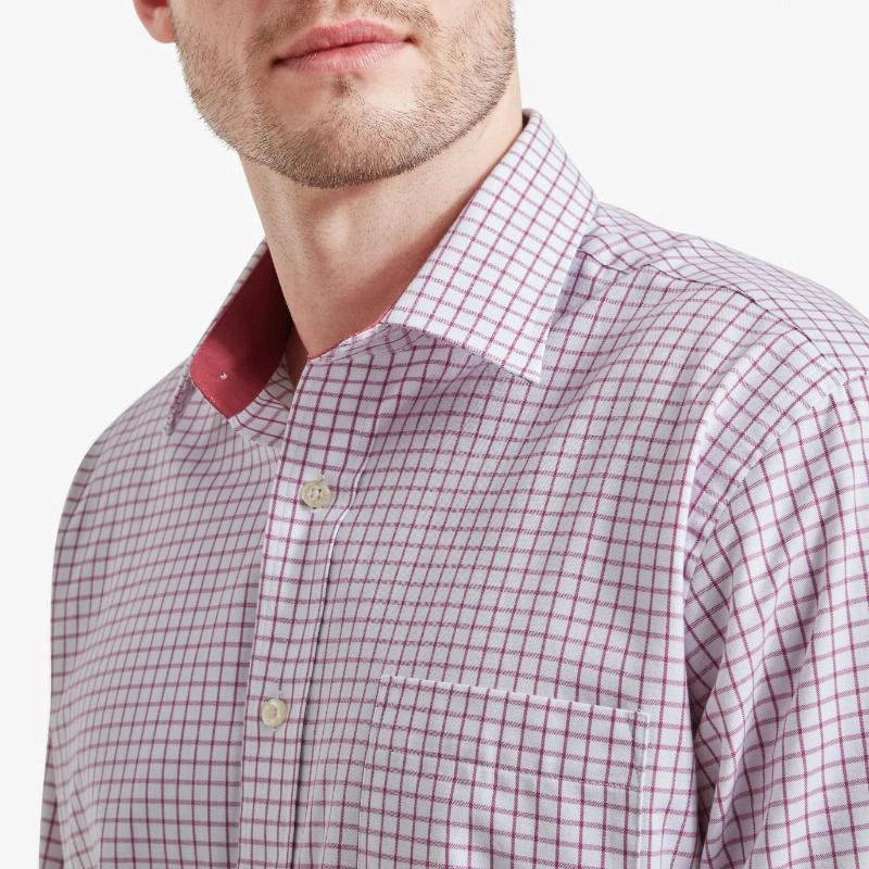 Schoffel Cambridge Mens Classic Fit Cotton Check Shirt - Raspberry Best Deal Today