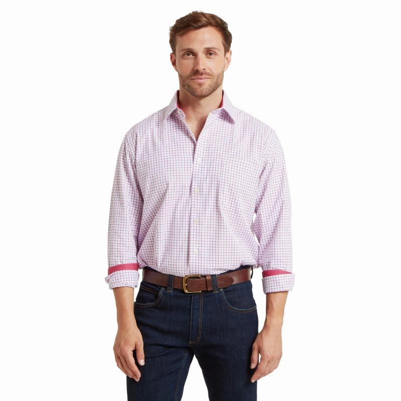 Dont Miss Todays Deal Schoffel Cambridge Mens Classic Fit Cotton Check Shirt - Red