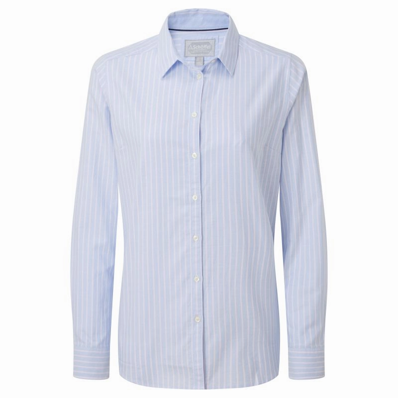 Weekend Flash Offer Schoffel Cley Soft Oxford Ladies Shirt - Blue/Pink Stripe