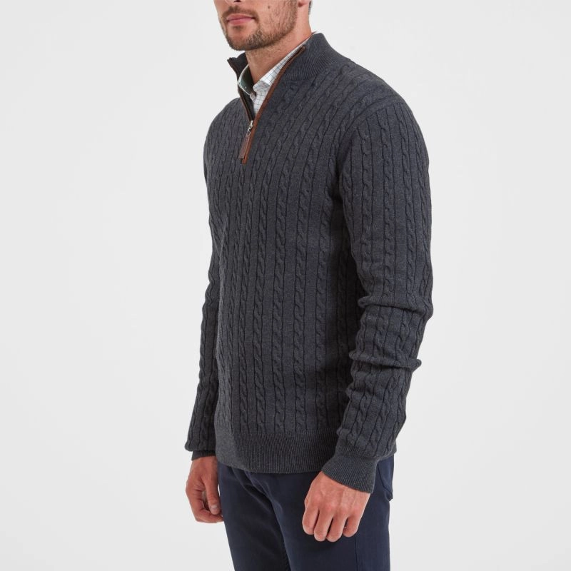 Hot Pick Sale Dont Miss These Savings Schoffel Cotton Cashmere Cable 1/4 Zip Jumper - Charcoal