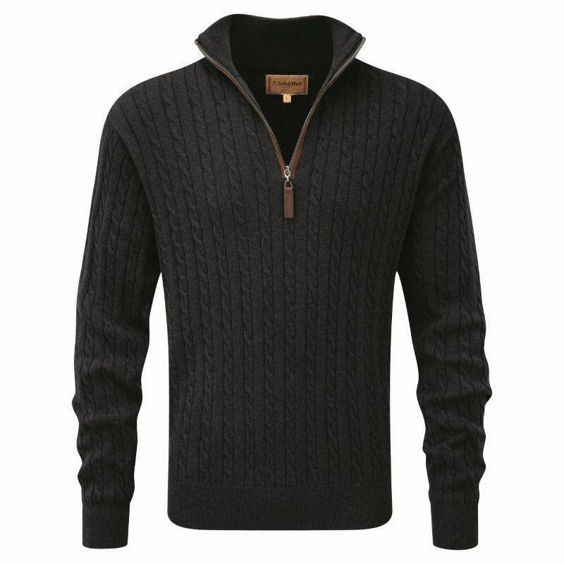 Schoffel Cotton Cashmere Cable 1/4 Zip Jumper - Charcoal Weekend Sale Special