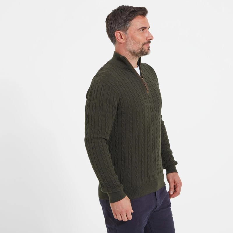 Grab It Before Gone Dont Wait Save Today Schoffel Cotton Cashmere Cable 1/4 Zip Jumper - Loden Green