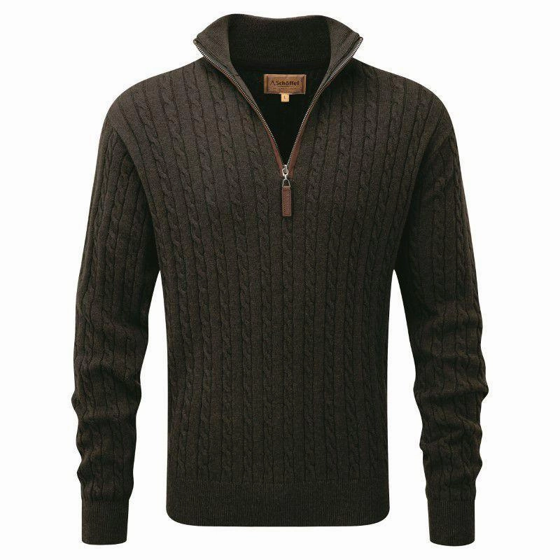 Grab Your Deal Today Schoffel Cotton Cashmere Cable 1/4 Zip Jumper - Loden Green