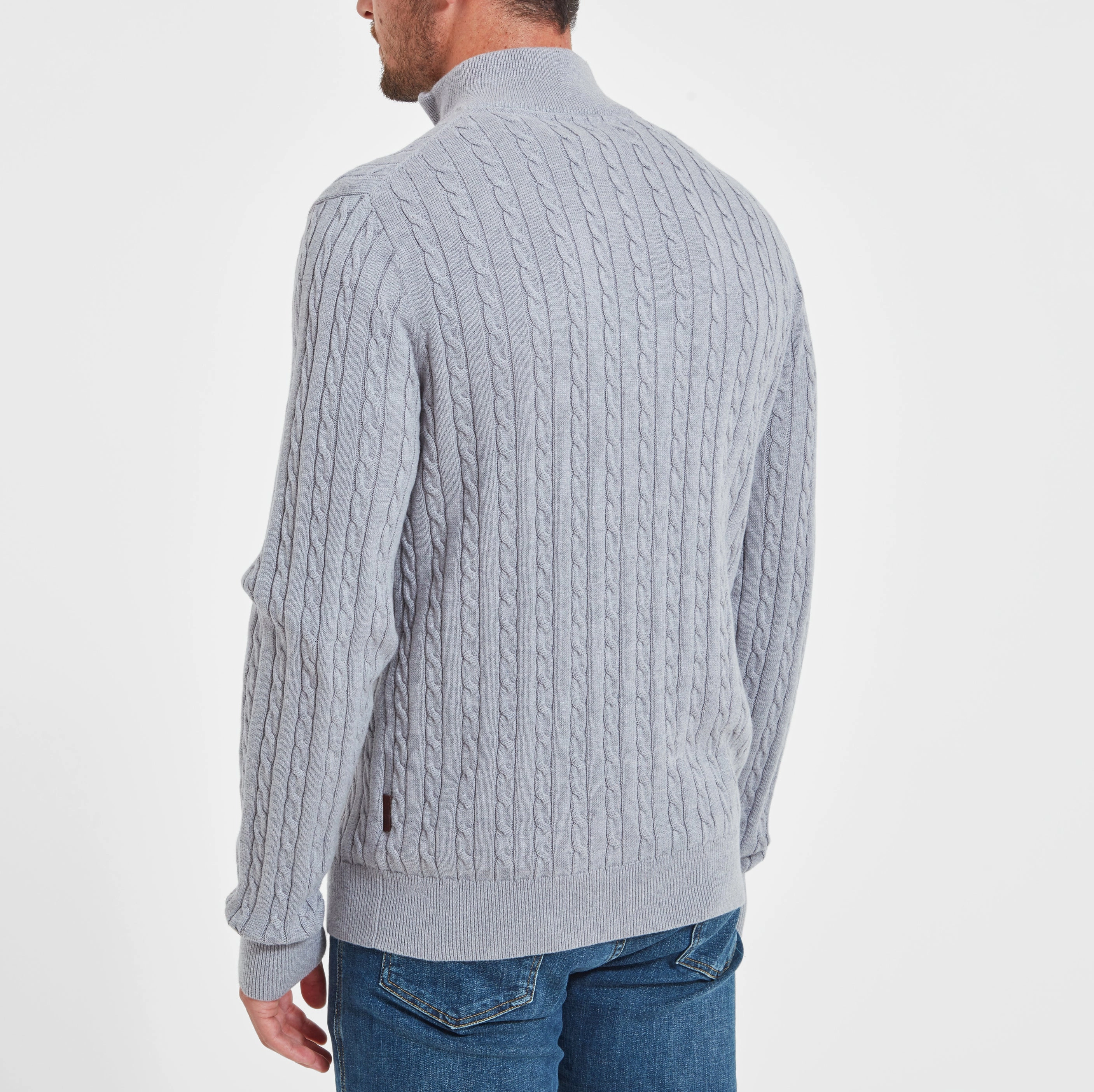 Schoffel Cotton Cashmere Cable 1/4 Zip Mens Jumper - Grey Clearance Steal Today