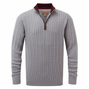 Dont Miss This Steal Hot Offer Event Schoffel Cotton Cashmere Cable 1/4 Zip Mens Jumper - Grey