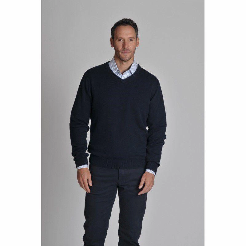 Schoffel Cotton Cashmere Mens V Neck Jumper - Navy Online Deal Frenzy