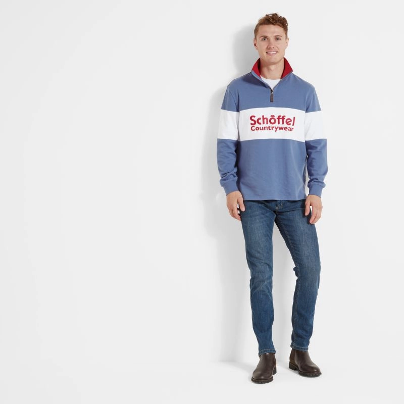 Save Today Only Limited Edition Offer Schoffel Exeter Heritage 1/4 Zip Jumper - Stone Blue