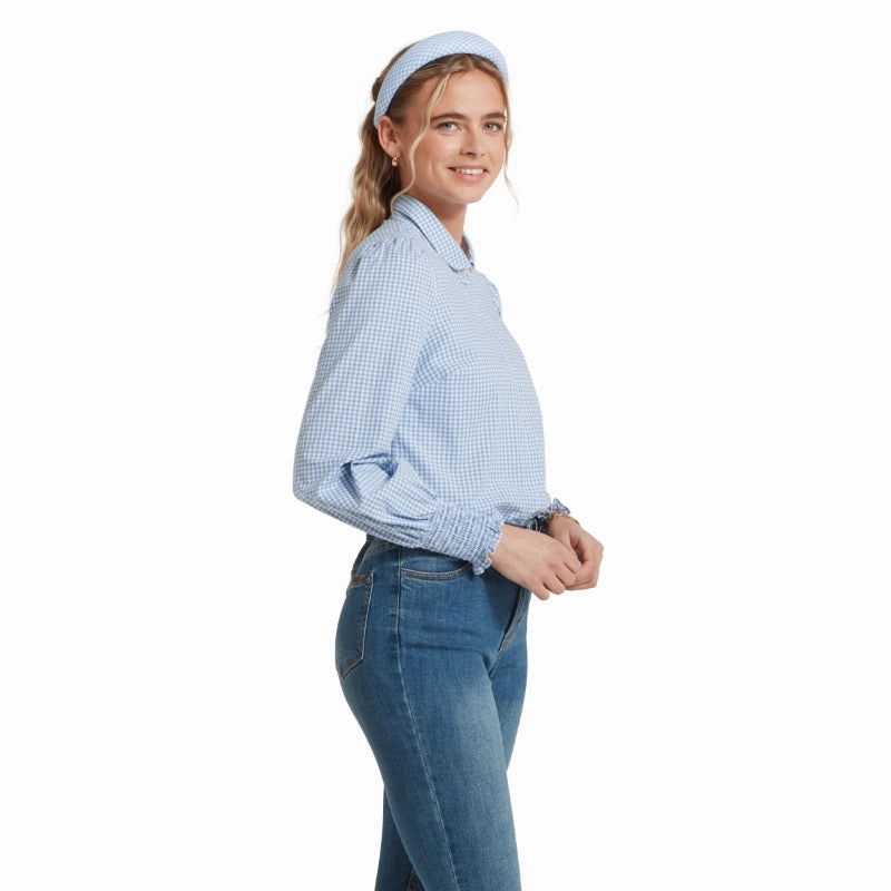 Schoffel Flora Gingham Ladies Shirt - Denim Blue Daily Deal Frenzy