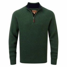 Schoffel Forres Ribbed Lambswool 1/4 Zip Neck Mens Jumper - Evergreen Big Clearance Event Mega Sale Now
